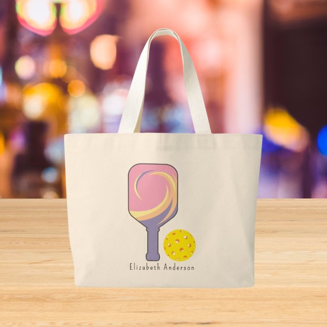 Bolsa Tote Grande Nome de Pickleball Personalizado Paddles Striped G (Criador carregado)