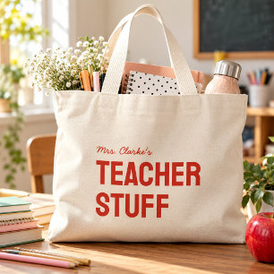 Bolsa Tote Grande Nome de Professor Personalizado Minimalista Fofo