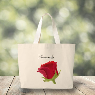 Bolsa Tote Grande Nome do Bridesmaid da rosa vermelha