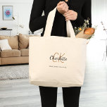 Bolsa Tote Grande Nome do monograma em ouro preto - texto simples<br><div class="desc">Personalize e adicione seu primeiro nome,  monograma inicial e nome de cheio. Texto preto e ouro. O nome é escrito com um moderno estilo escrito à mão.</div>