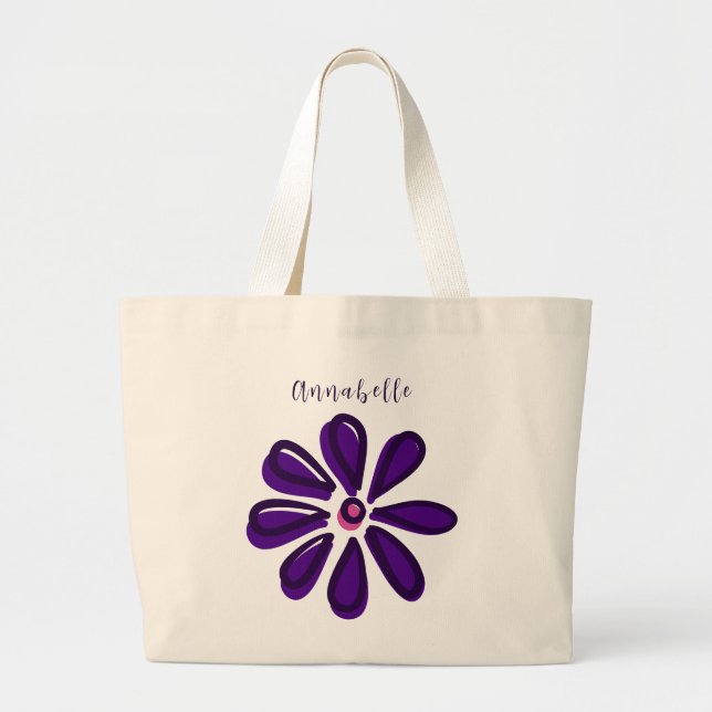 Bolsa Tote Grande Nome do script Elegante Dosagem do ventilador roxo (Frente)