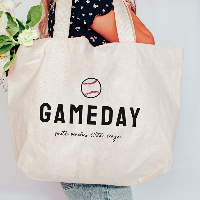 Bolsa Tote Grande Nome Personalizado da Liga de Beisebol "Gameday" (Criador carregado)