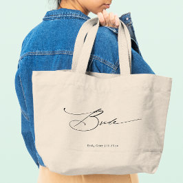 Bolsa Tote Grande Nome Personalizado de Casamento de Script Elegante