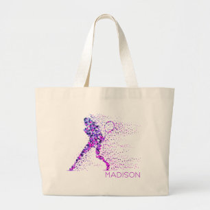 Bolsa Tote Grande Nome Personalizado de Pixels Rosa tênis