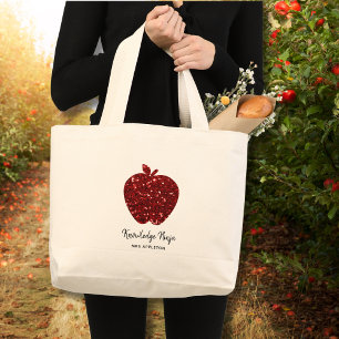 Bolsa Tote Grande Nome Personalizado do Professor Red Apple Faux Gli