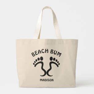 Bolsa Tote Grande Nome Personalizado e Bum de Praia de Texto