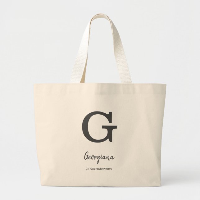 Bolsa Tote Grande Nome personalizado e letra "G" do monograma de dat (Frente)
