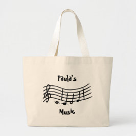 Bolsa Tote Grande Nome Personalizado, notas de música escala ondulad