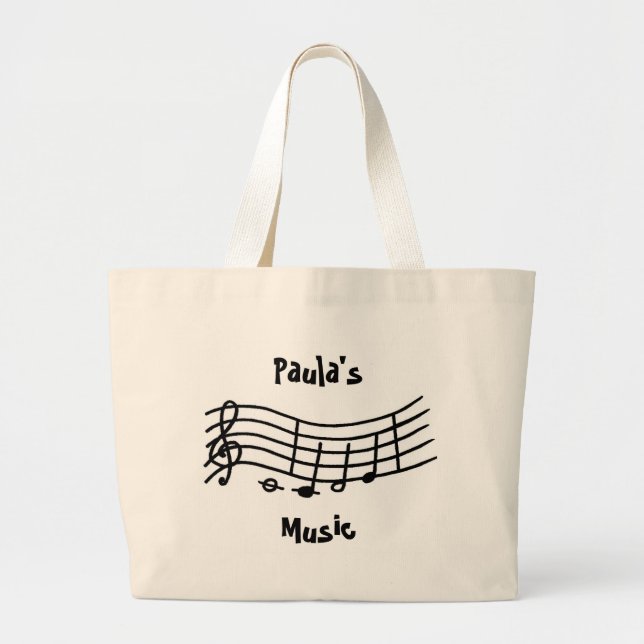 Bolsa Tote Grande Nome Personalizado, notas de música escala ondulad (Frente)