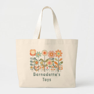 Bolsa Tote Grande Nome Personalizado Retro Vintage Wildflower Daisy