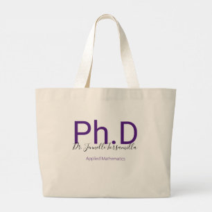 Bolsa Tote Grande Nome Ph.D do formando Roxo