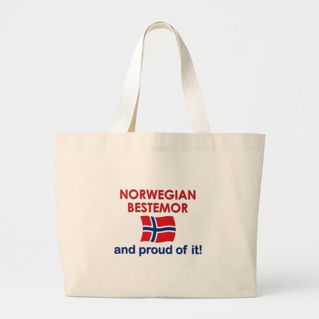 Bolsa Tote Grande Norueguês orgulhoso Bestemor (avó) (Frente)