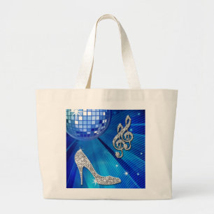 Bolsa Tote Grande Nota Musical e Salto Alto Brilhante Azul/Prata