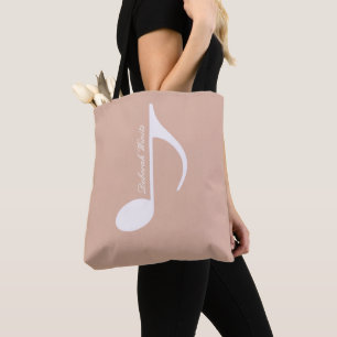 Bolsa Tote Grande Nota Musical Personalizada sobre Rosa Dusty