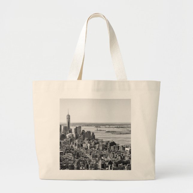 Bolsa Tote Grande Nova Iorque Branco preto - Skyline (Frente)