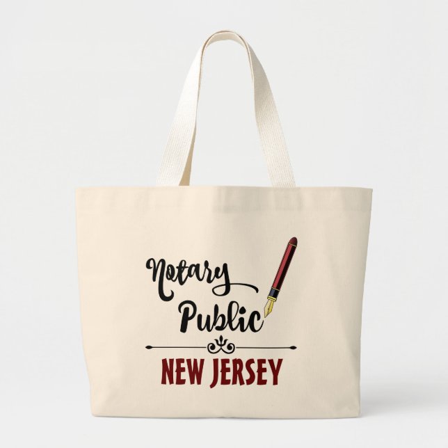 Bolsa Tote Grande Nova Jersey Notary Public Ink Caneta (Frente)
