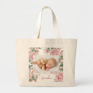 Bolsa Tote Grande Novo Bebê Floral de Fotografia Personalizada