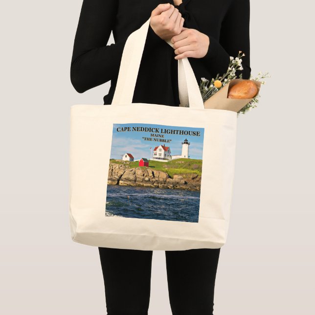 Bolsa Tote Grande Nubble Light, Cape Neddick Maine Large Tote Bag (Frente (produto))