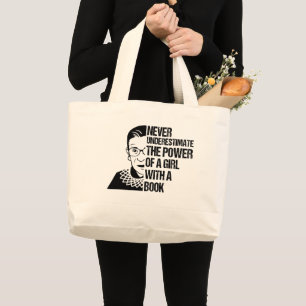 Bolsa Tote Grande Nunca subestime o poder de uma garota com livro