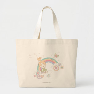 Bolsa Tote Grande Nuvens do arco-íris e da flor de PEBBLES™