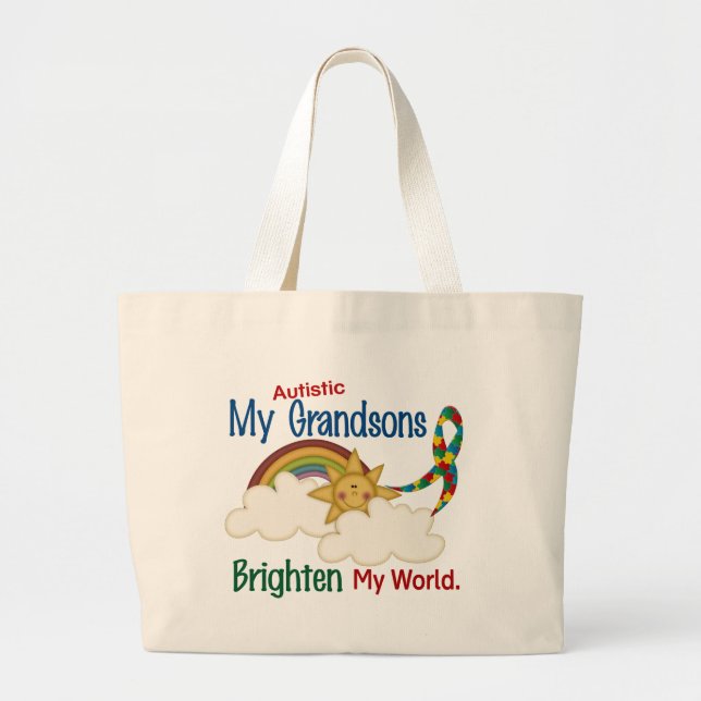 Bolsa Tote Grande O autismo ILUMINA MEUS netos do MUNDO 1 (Frente)