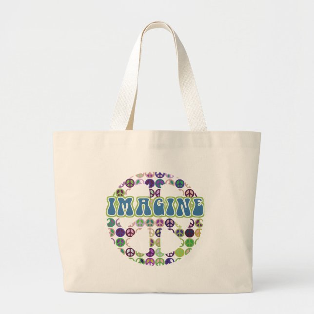 Bolsa Tote Grande O azul retro imagina o sinal de paz (Frente)