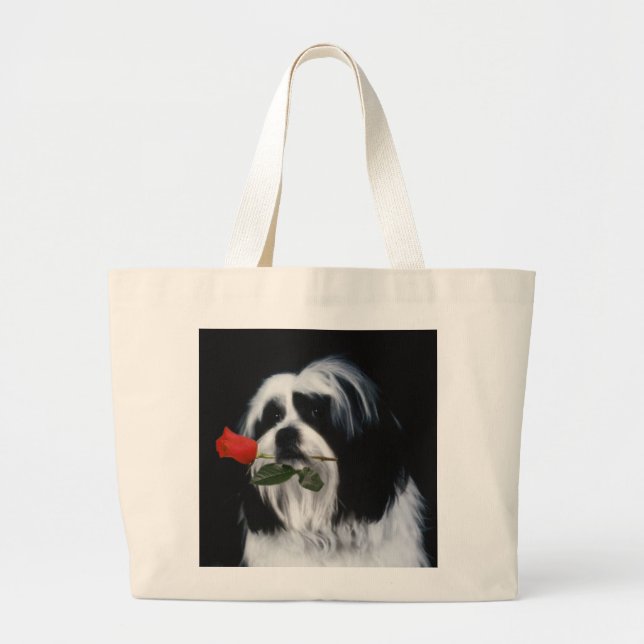 Bolsa Tote Grande O cão de Shih Tzu (Frente)