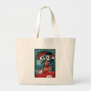 Bolsa Tote Grande O dia dos amantes de esqueleto inoperantes