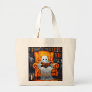 Bolsa Tote Grande O Fantasma de Bookish Cena da Biblioteca do Cozy