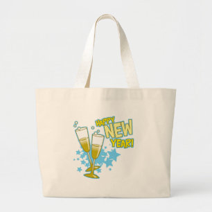 Bolsa Tote Grande O feliz ano novo dos vidros de Champagne