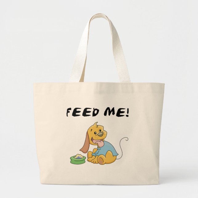 Bolsa Tote Grande O filhote de cachorro alimenta-me o camiseta e os (Frente)