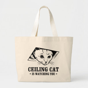 Bolsa Tote Grande O gato do teto está olhando-o