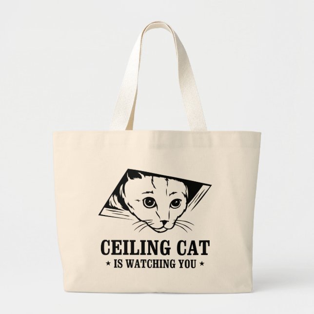 Bolsa Tote Grande O gato do teto está olhando-o (Frente)
