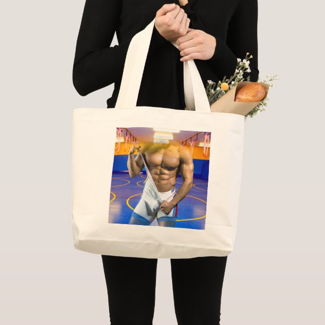 Bolsa Tote Grande O homem muscular de SlipperyJoe boja trai de ginás (Frente (produto))