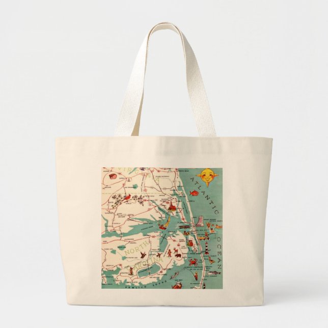 Bolsa Tote Grande O Mapa dos Outer Banks (Frente)