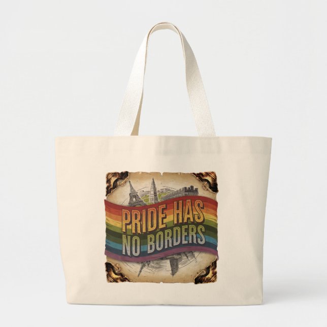 Bolsa Tote Grande O Orgulho Não Tem Fronteiras Clássicas Saco LGBTQ (Frente)