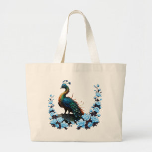 Bolsa Tote Grande O pavão majestoso: Uma peça de cores na natureza.