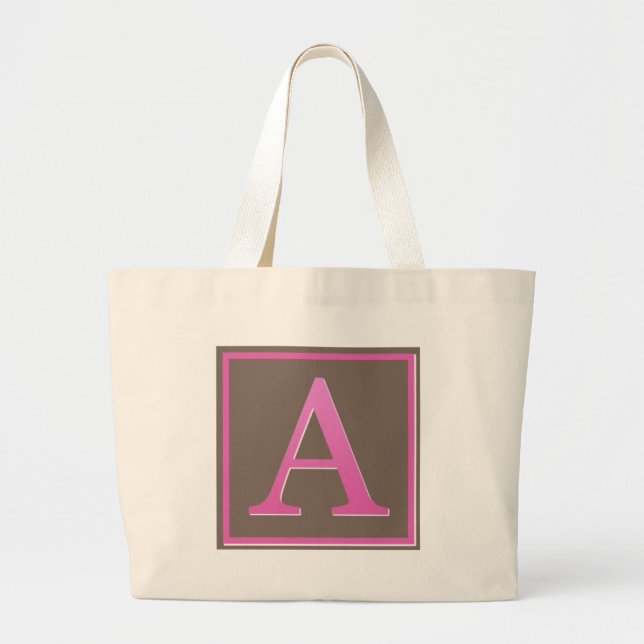Bolsa Tote Grande O rosa e Brown rotulam um monograma (Frente)