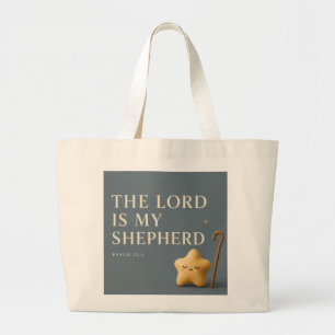 Bolsa Tote Grande O Senhor é Meu Pastor   Salmo 23:1 Azul Cinza