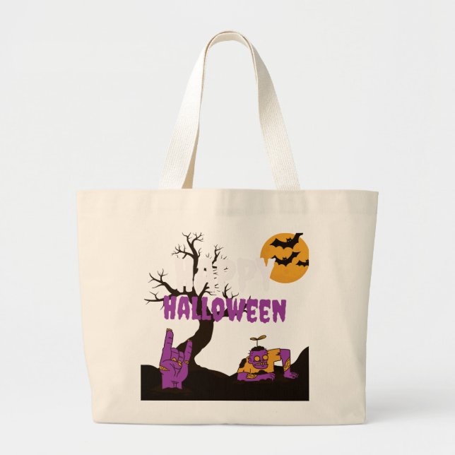 Bolsa Tote Grande O verdadeiro medo do Halloween aguarda (Frente)