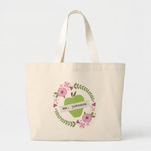 Bolsa Tote Grande O verde floral Apple da grinalda personalizou o