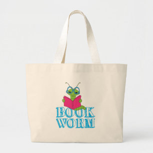 Bolsa Tote Grande O verme do livro verde-brilhante do cartoon