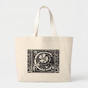 Bolsa Tote Grande O vintage medieval do monograma da letra C rubrica