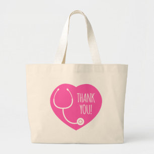 Bolsa Tote Grande Obrigado  Estetoscópio de Coração Rosa