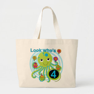 Bolsa Tote Grande Octopus 4th Birthday T shirts e presentes