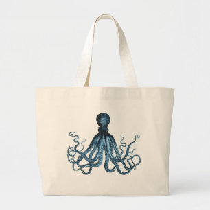Bolsa Tote Grande Octopus kraken — mar litoral marítimo de praia
