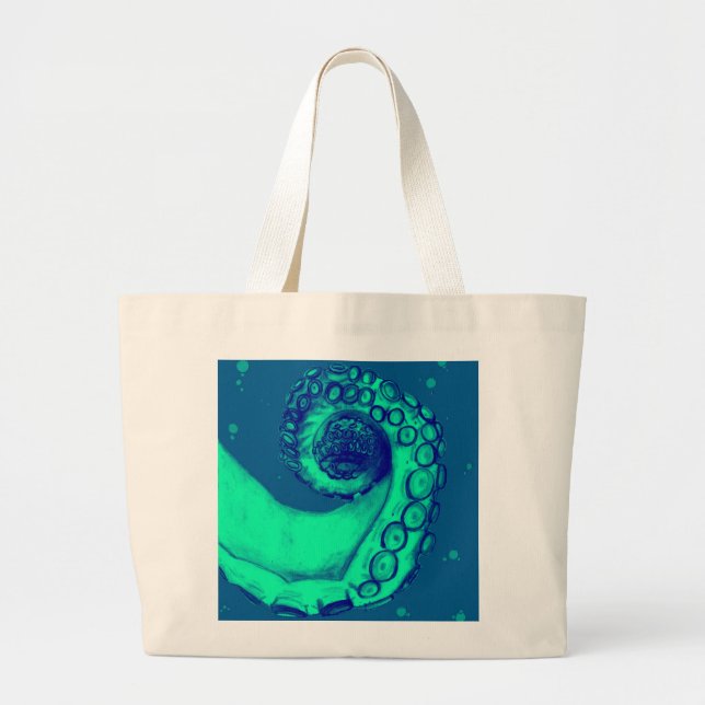 Bolsa Tote Grande Octopus Náutico Teal e Marinho Tentáculo (Frente)