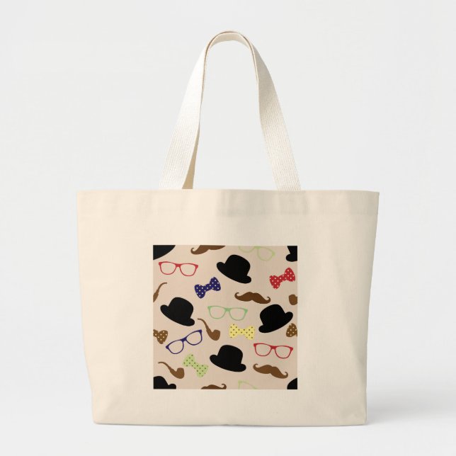 Bolsa Tote Grande Óculos, Chapéus e bigode (Frente)