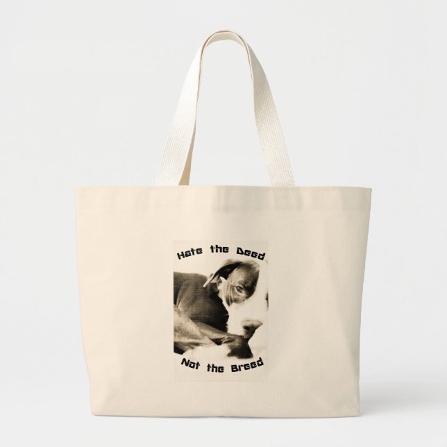 Bolsa Tote Grande odeie o ato não a raça pitbull (Frente)