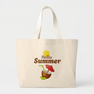 Bolsa Tote Grande Olá Verão Amarelo Sol Coco Guarda-Chuva Vermelho